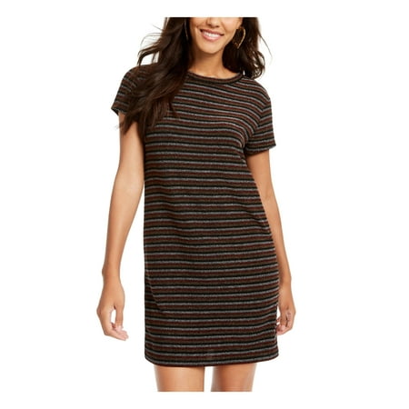 Rosie Harlow Womens Metallic Striped T-Shirt Dress Black L