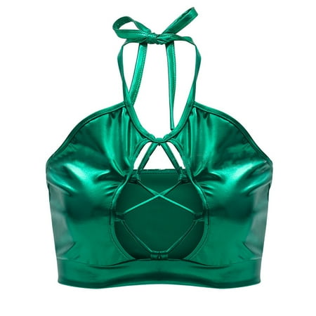 YOTMKGDO Lingerie Camisoles  Halter Bra Bandeau Suit Backless Rave Womens Shiny Crop Bra Top Vest Bra Rave  1 Piece Green XXL
