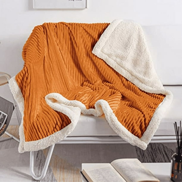Wekity Sherpa Blanket Fleece Throw 51x63 Orange Soft Plush Fluffy Fuzzy Warm Cozy Thick Perfect for Couch Bed Sofa Chair Reversible Throw Blanket Walmart