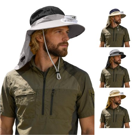 Xijirk Boonie Sun Hat with Usb Rechargeable Fan Detachable Neck Wide Brim UPF 50+ Adjustable Chin Strap Hat for Fishing Gardening Camping Outdoor Work Grey 3