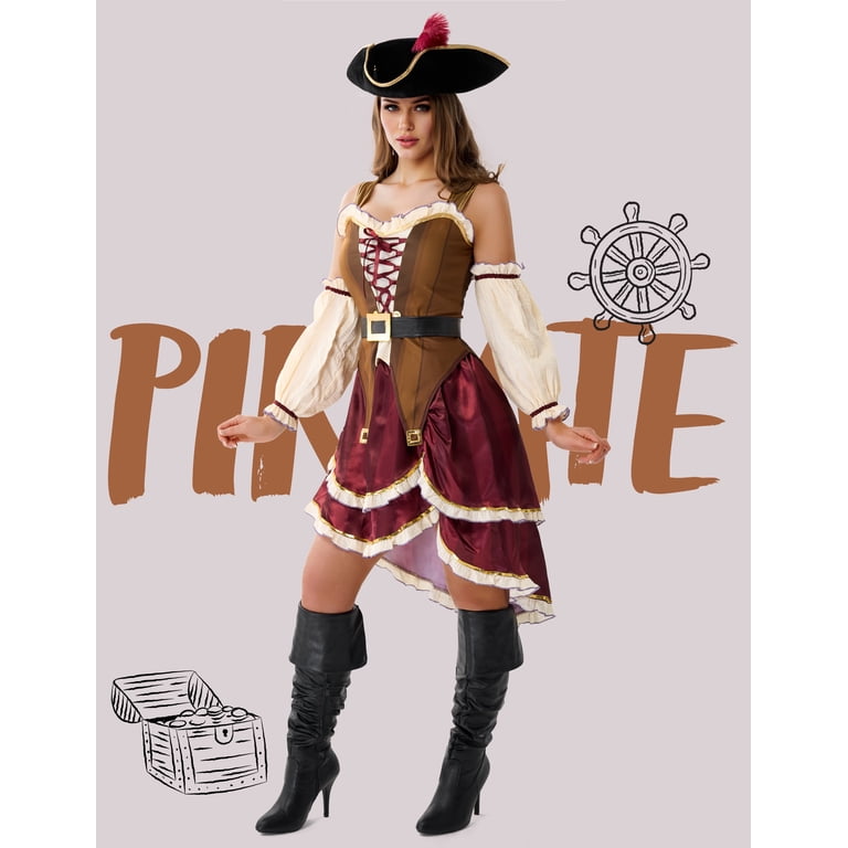 Joyfy Pirate Costume for Women Halloween Adult Pirate Dress with Pirate Hat for Halloween Costume Party Fancy-Dress Costume - Walmart.com Joyfy Pirate Costume for Women Halloween Adult Pirate Dress with Pirate Hat for Halloween Costume Party Fancy-Dress Costume - Walmart.com