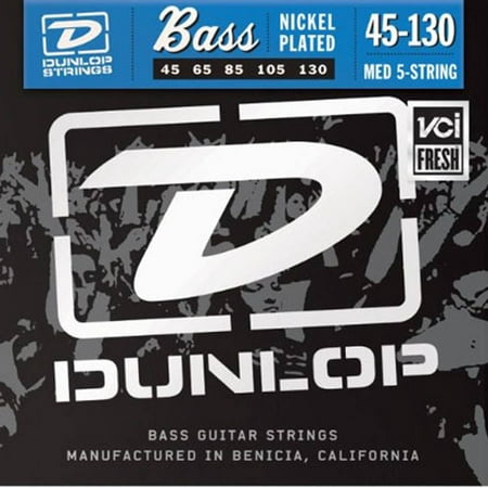 Dunlop DBN45130 Nickel Medium Stainless Steel Bass Guitar 5-String Set, 45-130