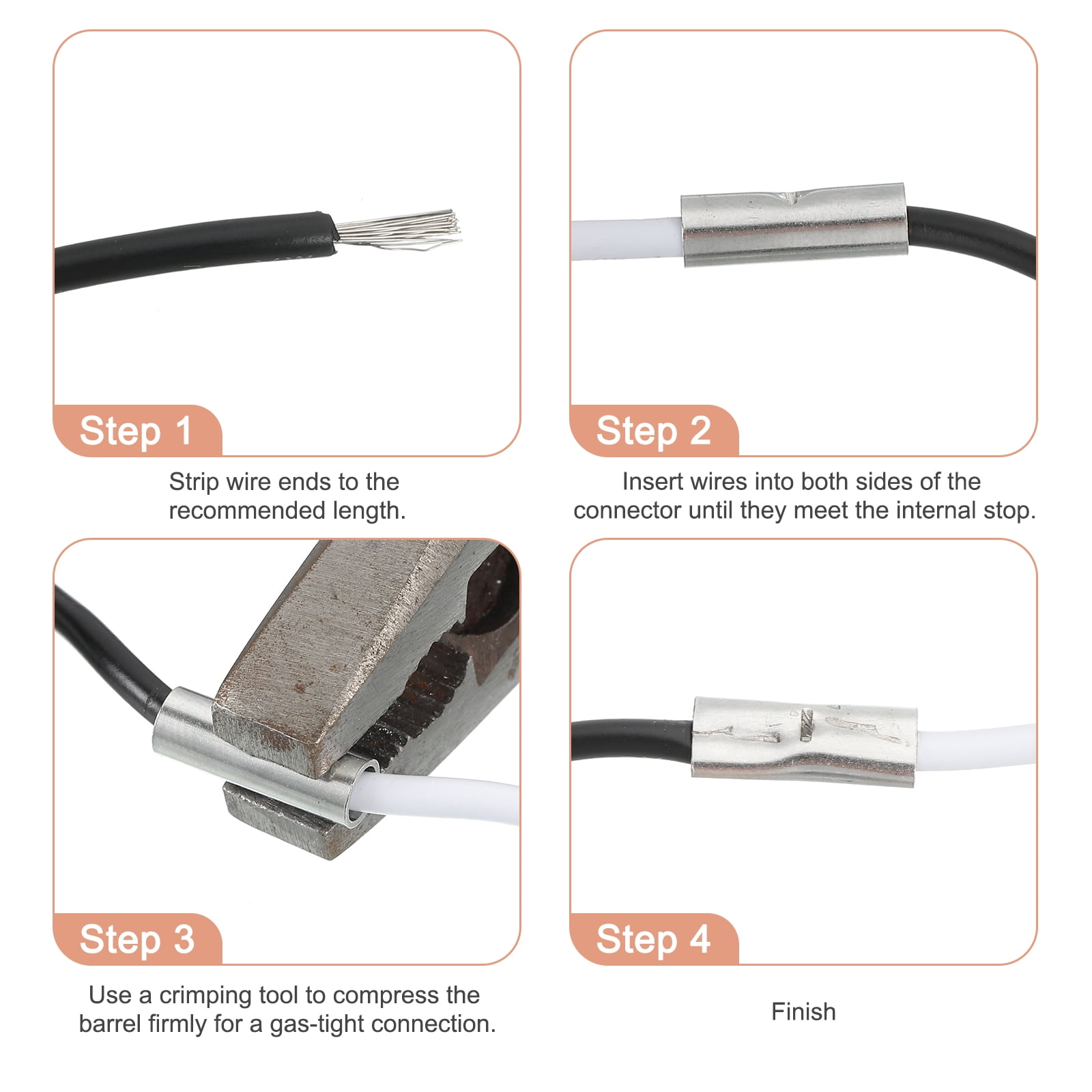 50 Pcs Non Insulated Butt Connectors 6AWG Wire Connector BN14 for Electrical Wire Crimp Ferrule Terminals