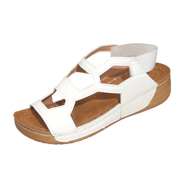 Sandalias de Cuña de las Mujeres Casuales Moda Verano Color Sólido Fondo Grueso Playa Boca de Pescado Corte Cuña Tacón Bajo Sandalias de las Mujeres con Correa Trasera Correa Elástica