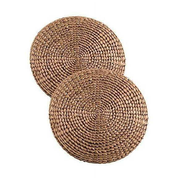 Fennco Styles Natural Water Hyacinth Decorative Round Hand Woven Rattan Placemat (2 Pack, Gold)