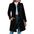thumbnail image 2 of Viadha Womens Coat Women's Solid Color Elegant Single Breasted Long Sleeved Lapel Winter Coat Pea Woolen Coat Jacket, 2 of 9