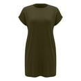 thumbnail image 5 of Xuplwnp Women's Cocktail Dresses Solid Color Round Neck Bat Sleeve Short Sleeve Hidden Pockets Loose Casual Dress Womens Dresses Size S, 5 of 6