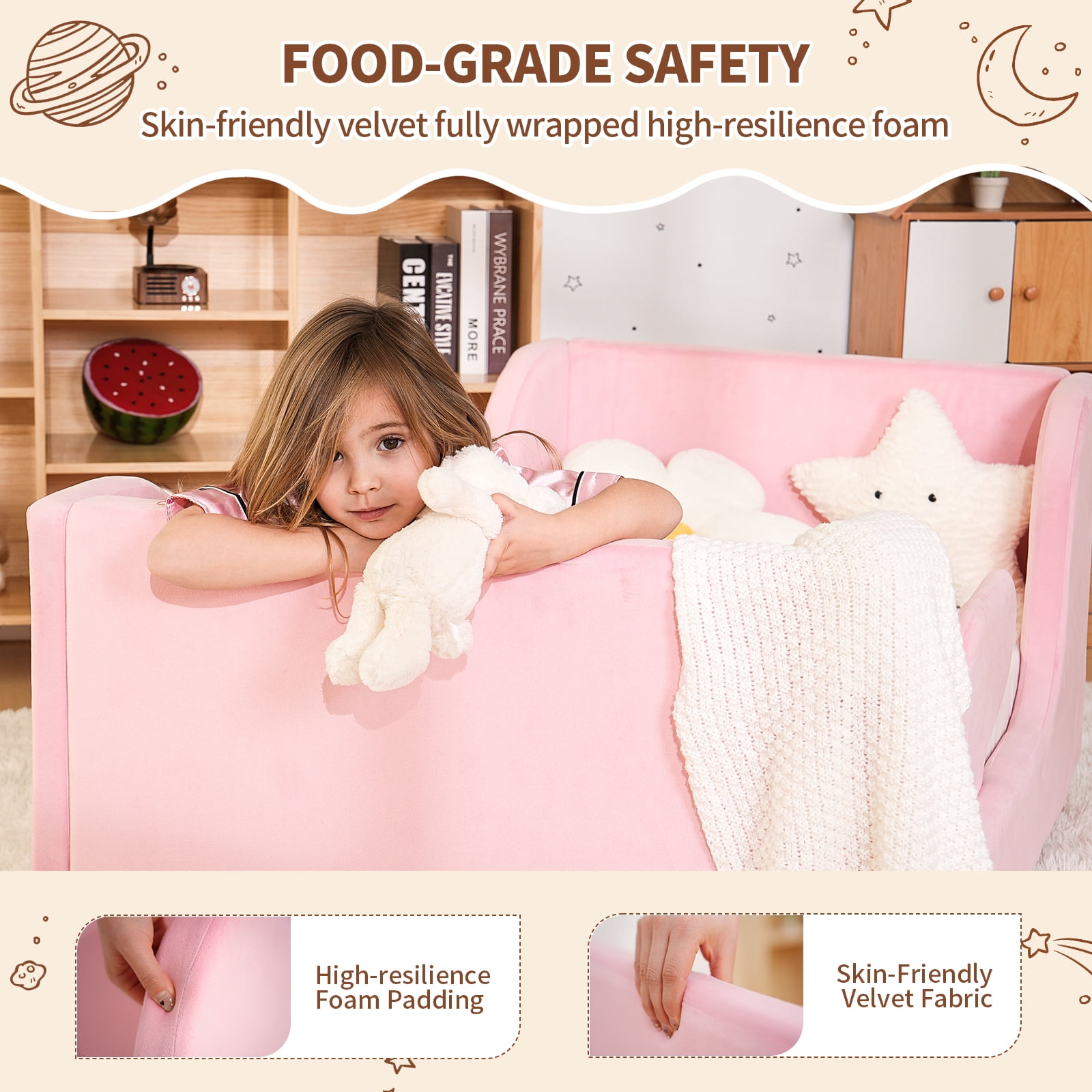Slsy Toddler Bed, Toddler Floor Bed Frame with Removable Guard Rails, Small Bed for Kids Boys and Girls Aged 1-6 Years, Standard Crib Size Toddler Bed, Certified Fabric Toddler Beds
