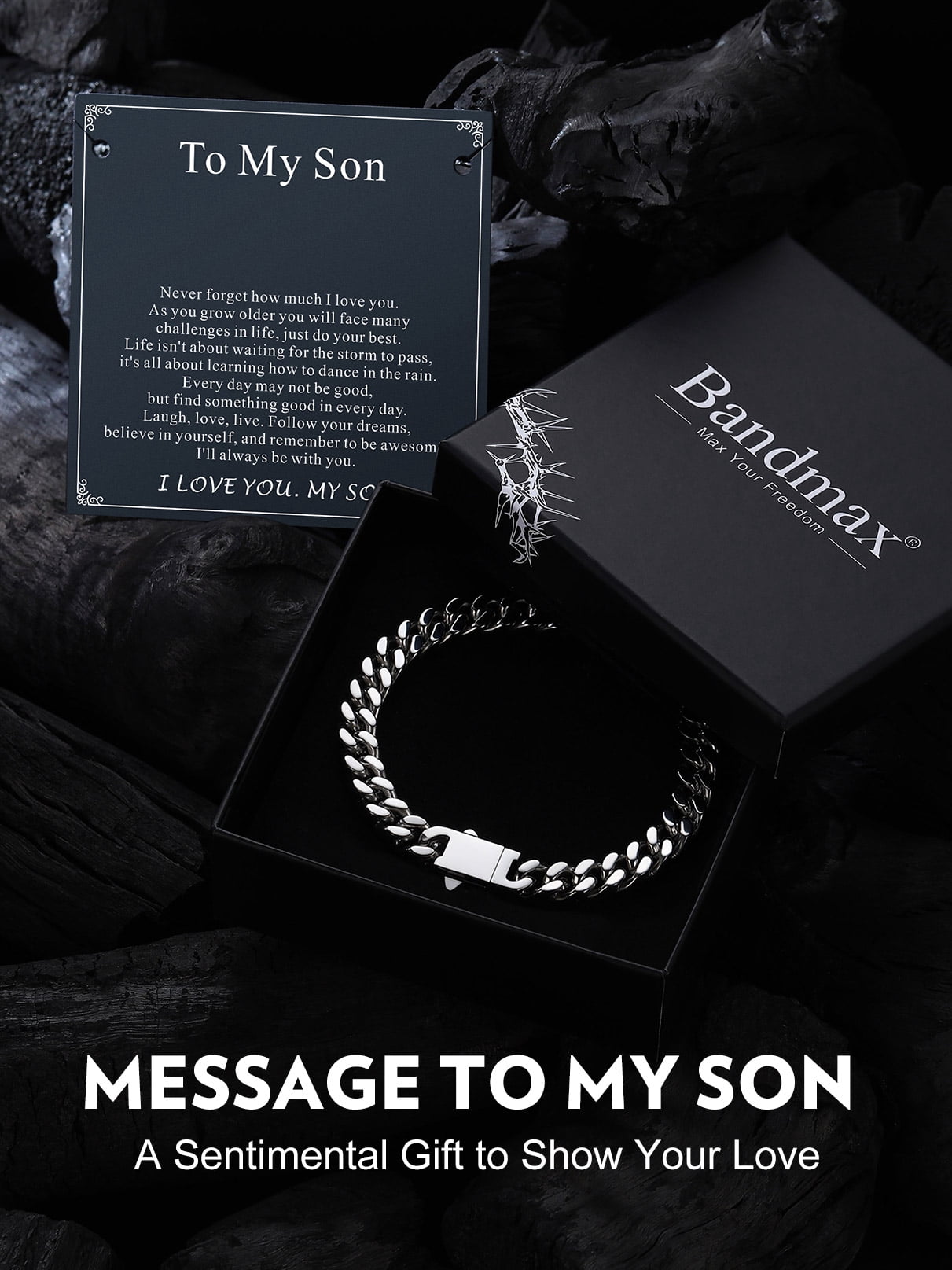 Bandmax 7MM Cuban Chain Bracelet for Men 9" Stainless Steel Hand Bracelets Gift with Card To Son Graduation Birthday Father's Day