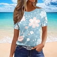 thumbnail image 5 of AKOEE T-shirts Tshirts for Women Short Sleeve Crewneck Graphic Basic Tees Casual Trendy Summer Tops, Light Blue-Floral XL, 5 of 5