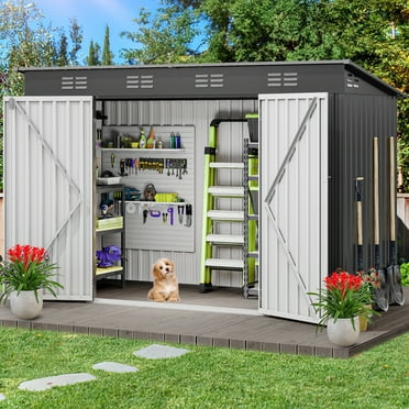 Uforic 9.1' x 4.2' Outdoor Storage Shed, Large Metal Tool Sheds, Heavy Duty Storage House with Lockable Doors & Air Vent
