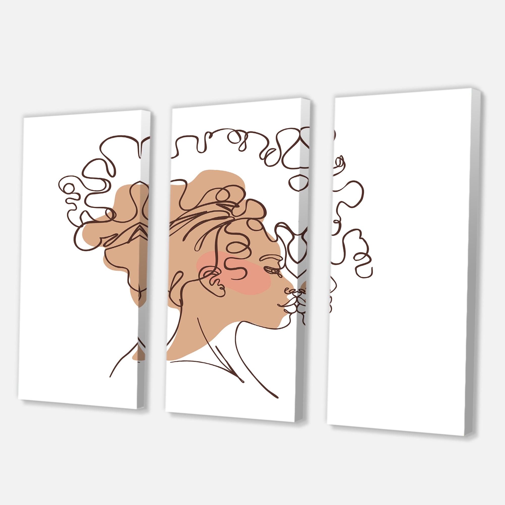 Designart ' One Line Portrait of Afro American Woman I ' Modern Canvas Wall Art Print