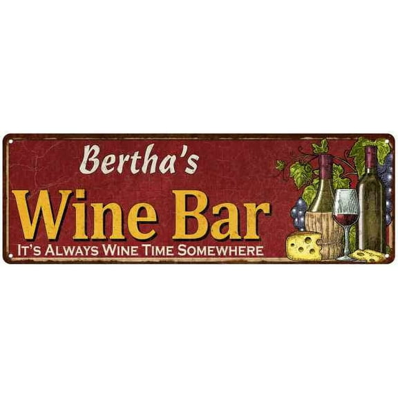 Bertha's Wine Bar Red Gift Home Kitchen Decor 6x18 Sign 206180056161