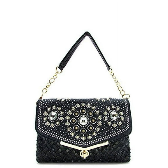 2Chique Boutique Women's Rhinestone Glam Black Shoulder Bag