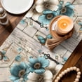 thumbnail image 3 of Teal Tulip Butterfly Table Runner 72 Inches, Beige Turquoise Floral Farmhouse Wooden Bed Runner Dresser Scarves Tabletop for Indoor Outdoor Parties/Ceremony/Banquet, 14" x 72", 3 of 8