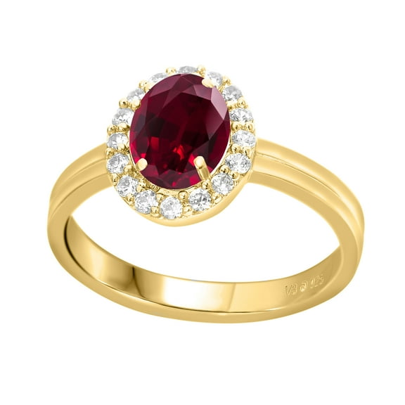 Gold Over Sterling Silver with Ruby and White Topaz Halo Ring