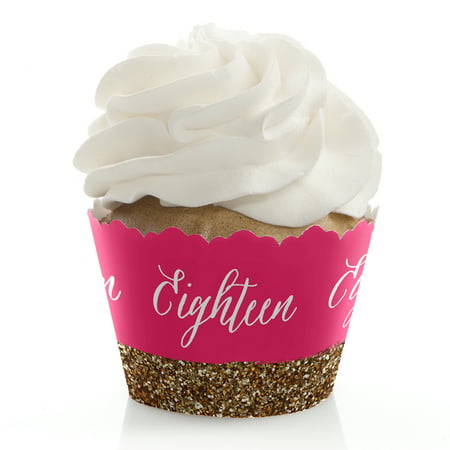 Chic 18th Birthday - Pink and Gold - Birthday Party Cupcake Wrappers - Set of