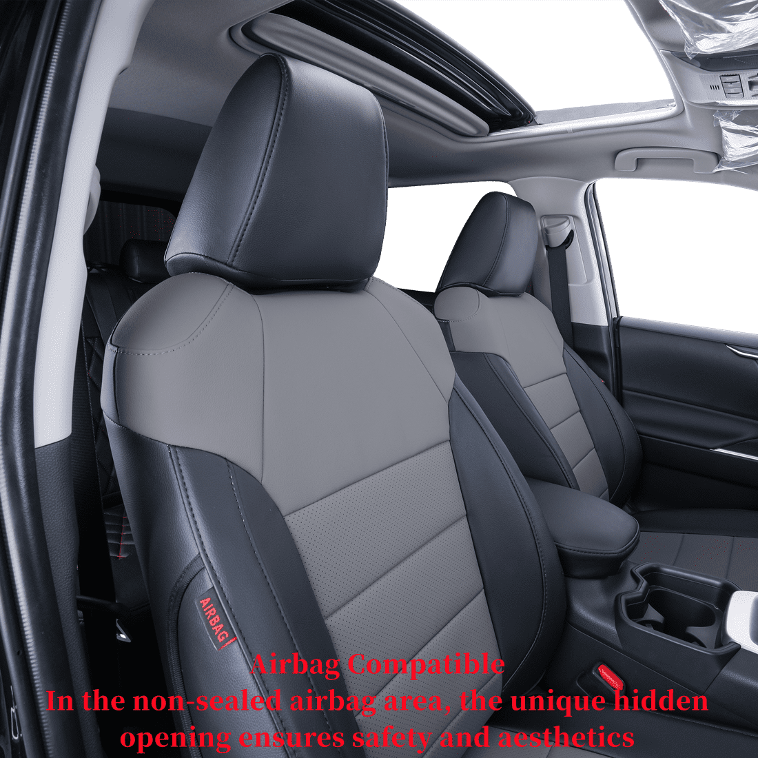 Coverdream Custom Fit RAV4 Car Seat Covers for Toyota RAV4 LE 2013 2014 2015 2016 2017 2018 (NOT for Hybrid) - Leatherette (Black/Gray,Full Set)