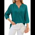 thumbnail image 1 of Blusas Elegantes e Informales para Mujer, Camisetas de 3/4 con Cuello en V y Puños Fruncidos. Azul Pavo Real S, 1 of 10