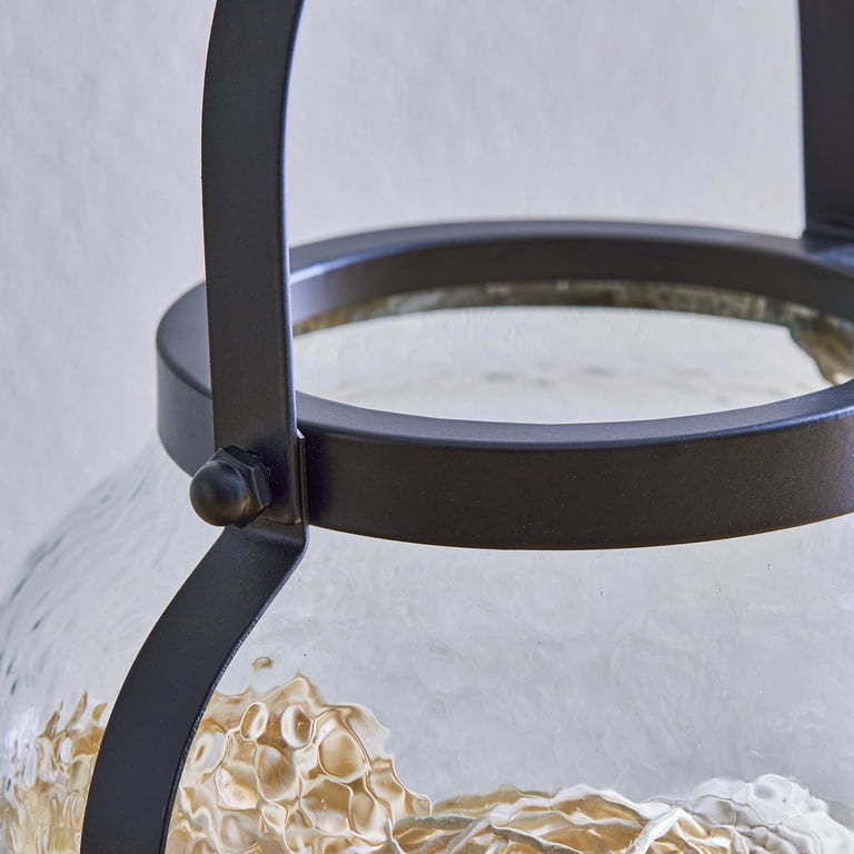 Black Metal Hammered Glass Candle Lantern, Medium photo 4