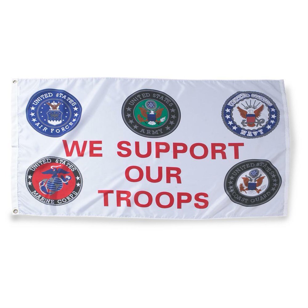 We Support Our Troops Flag 3 x 5 ft All 5 Services USMC USAF USN US