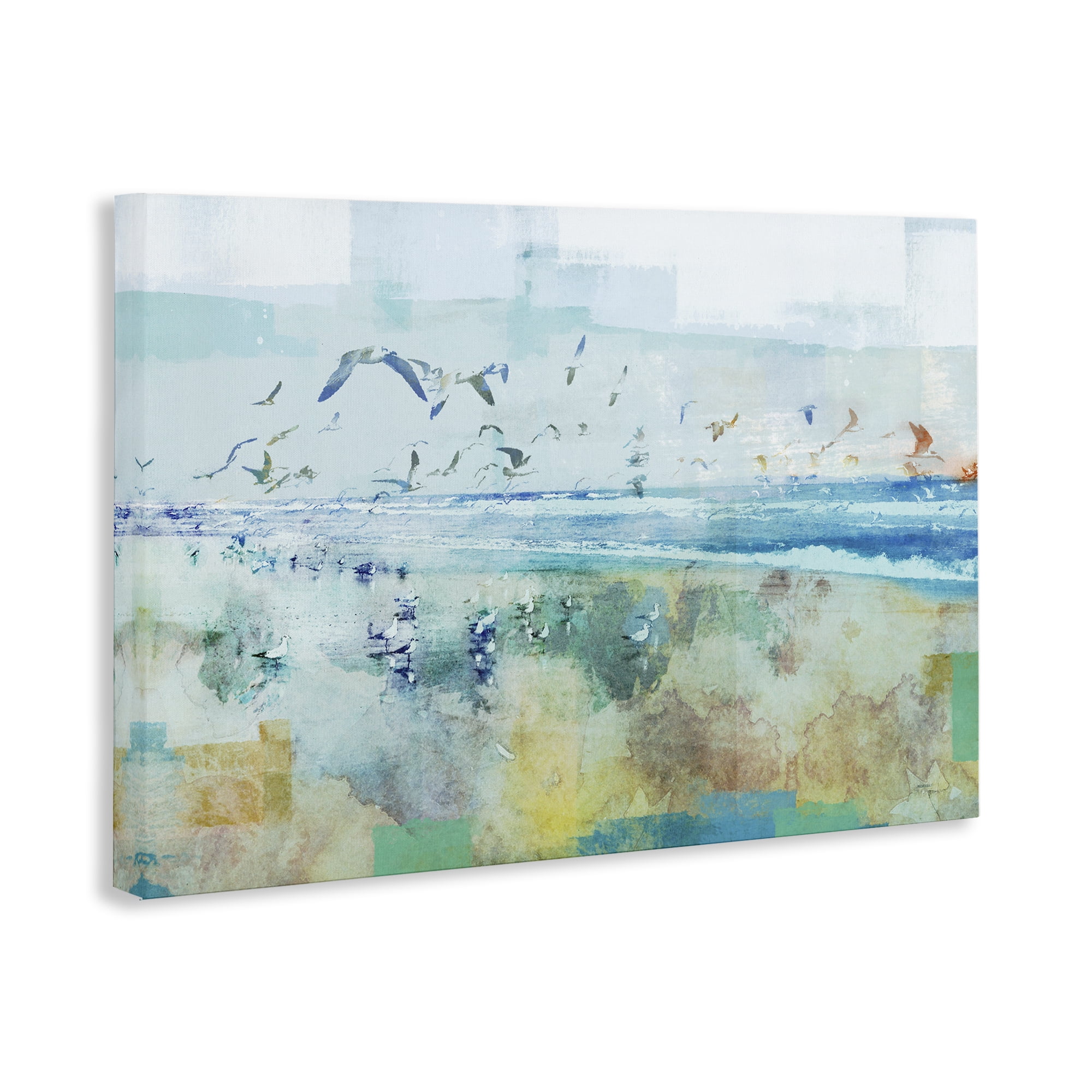 Stupell Industries Abstract Birds Over Beach Abstract Painting Gallery Wrapped Canvas Art Print Wall Art, 30 x 20