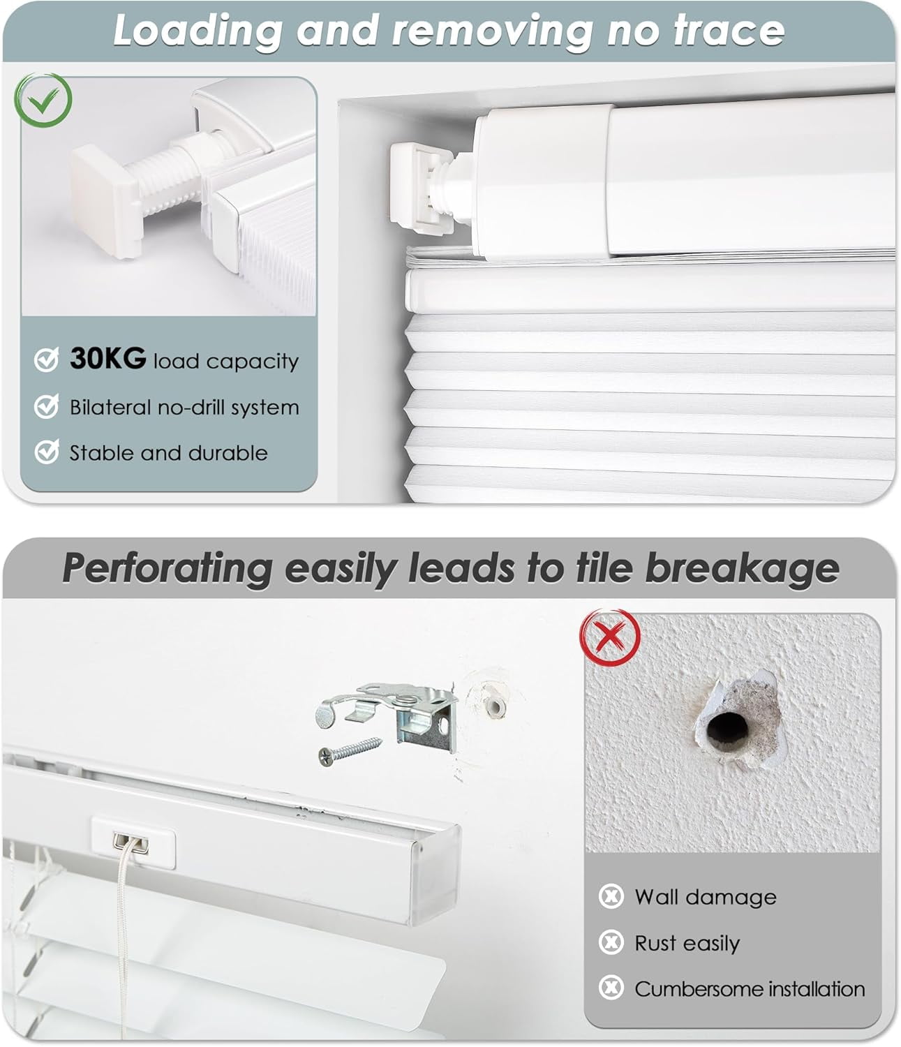 No Tools No Drill Cordless Cellular Shades, Top Down Bottom Up (TDBU) Honeycomb Shades for Home, Light Filtering Thermal Insulation Blinds for Windows, 22" W x 64" H, White