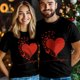 thumbnail image 5 of Camisetas para hombre, camiseta de algodón con cuello redondo y corazones y mariposas, manga corta para hombre, San Valentín, corazón rojo, te amo., 5 of 8
