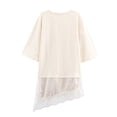 thumbnail image 3 of Trendfront Womens Summer Crew Neck Short Sleeve Tops Openwork Detail Patchwork Tees Solid Color Plain Style T-Shirts, 3 of 3
