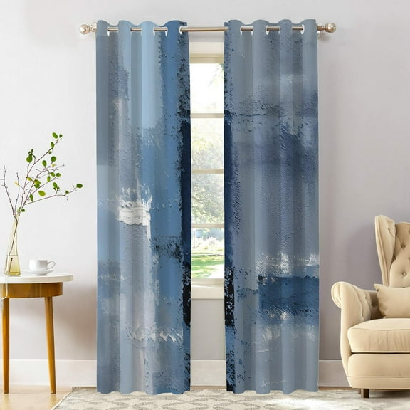 Dark Blue Blackout Window Curtains, Teal Valance Navy Blue Curtains Sky Blue Thermal Insulated Curtains Grommet Top Window Drapes for Living Room, Bedroom 26"W x 45"L (Pack of 2)