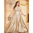 thumbnail image 4 of AURA Plus Size Evening Dress Long Sleeve V Neck Slim Fit Fishtail Formal Maxi Gown Spandex Color Block Women 0XL 4XL, 4 of 7