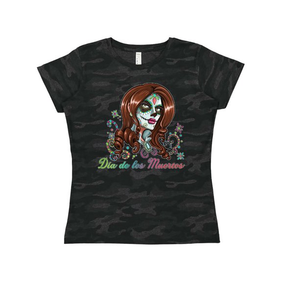 Inktastic DÃa De Los Muertos Woman in Sugar Skull Makeup Women's T-Shirt