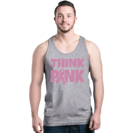 Shop4Ever Men's Think Pink Ribbon Breast Cancer Awareness Graphic Tank