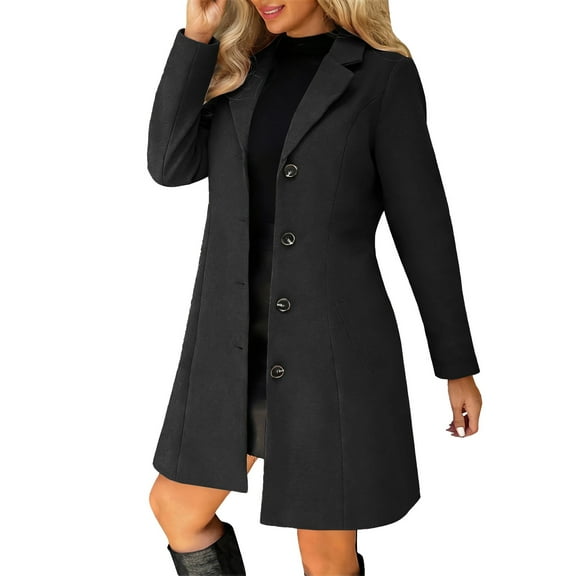 AOIROE Casual Notch Lapel Single-Breasted Peacoat,Single Breasted Trench Coats for Women,Trench Coat Women,Mid Length Coats for Women,Fall Coats,Trench Coat Women Long,Women's Winter Wool Coat,L