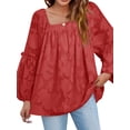 thumbnail image 5 of Xuanfei Women Square Neck Floral Print Long Sleeve Pleated Blouse, 5 of 7