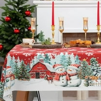 Rectangle Christmas Tablecloth 60x102 Inch, Farmhouse Red Snowman Snowflake Christmas Table Cloth, Polyester Waterproof Wrinkle Resistant Xmas Table Cover for Holidays Kitchen Dinning Table Home Decor