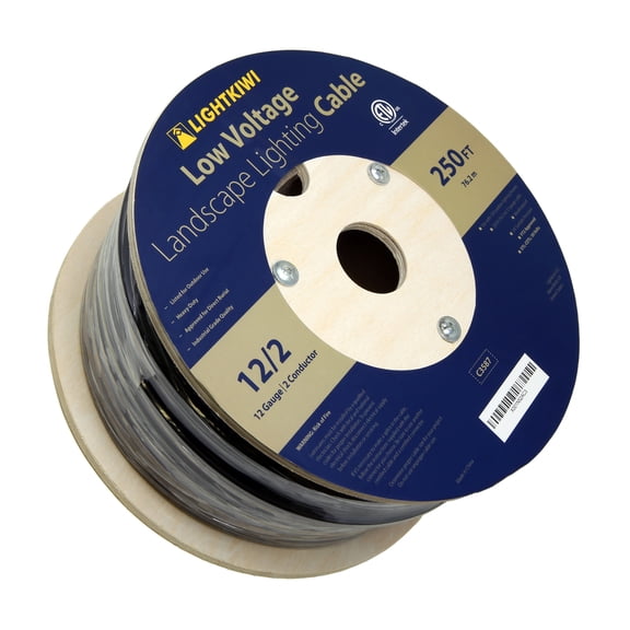 Lightkiwi 12AWG 2-Conductor Direct Burial Wire for Low Voltage Landscape Lighting, 250ft
