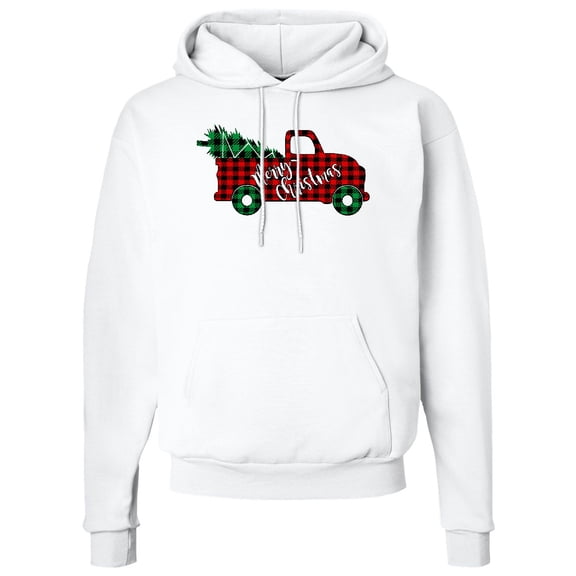 Inktastic Merry Christmas Red Buffalo Plaid Truck with Tree Adult Hoodie Sweatshirt