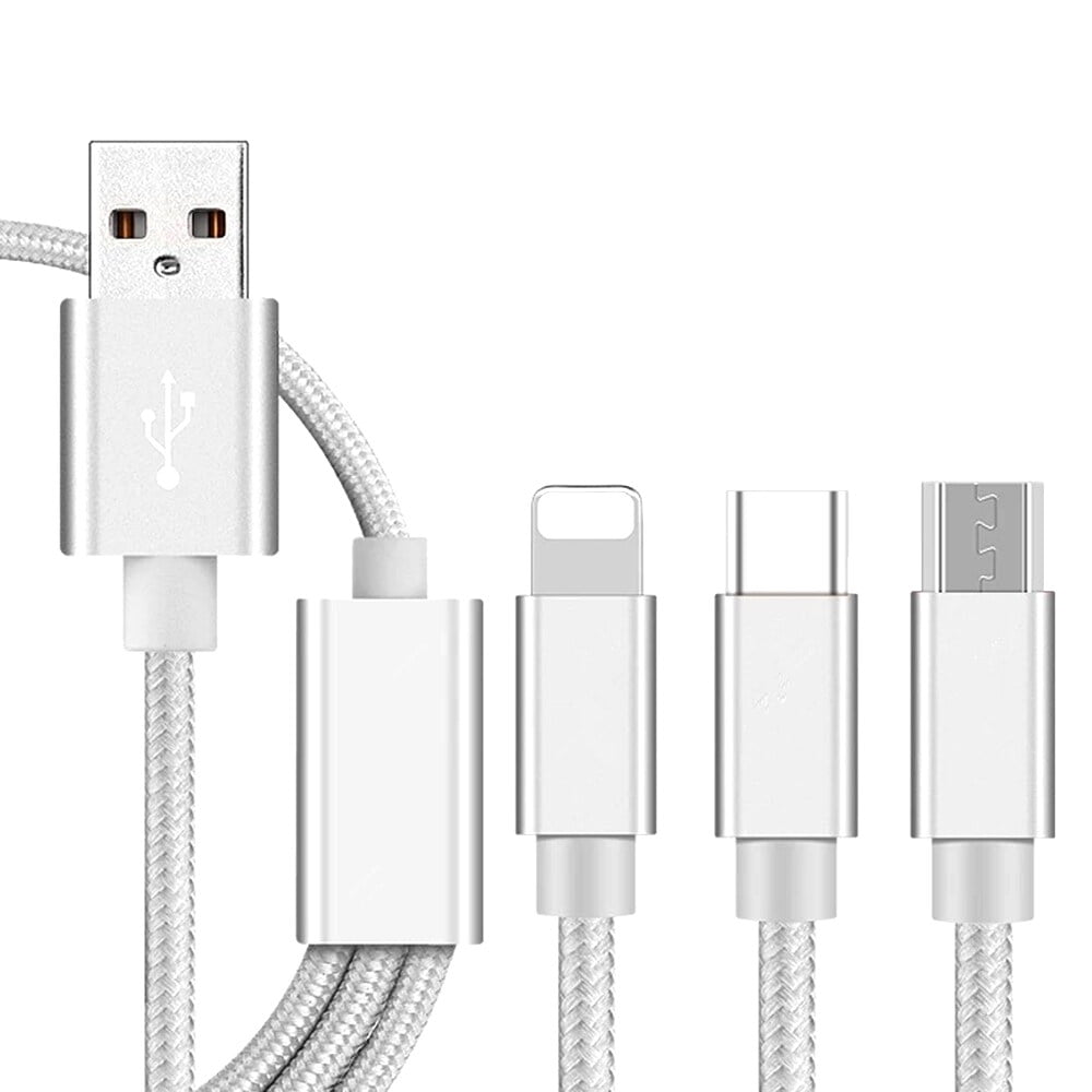 3 in 1 USB Cable Type-C/Lightning/Micro USB Charging Cable 3ft