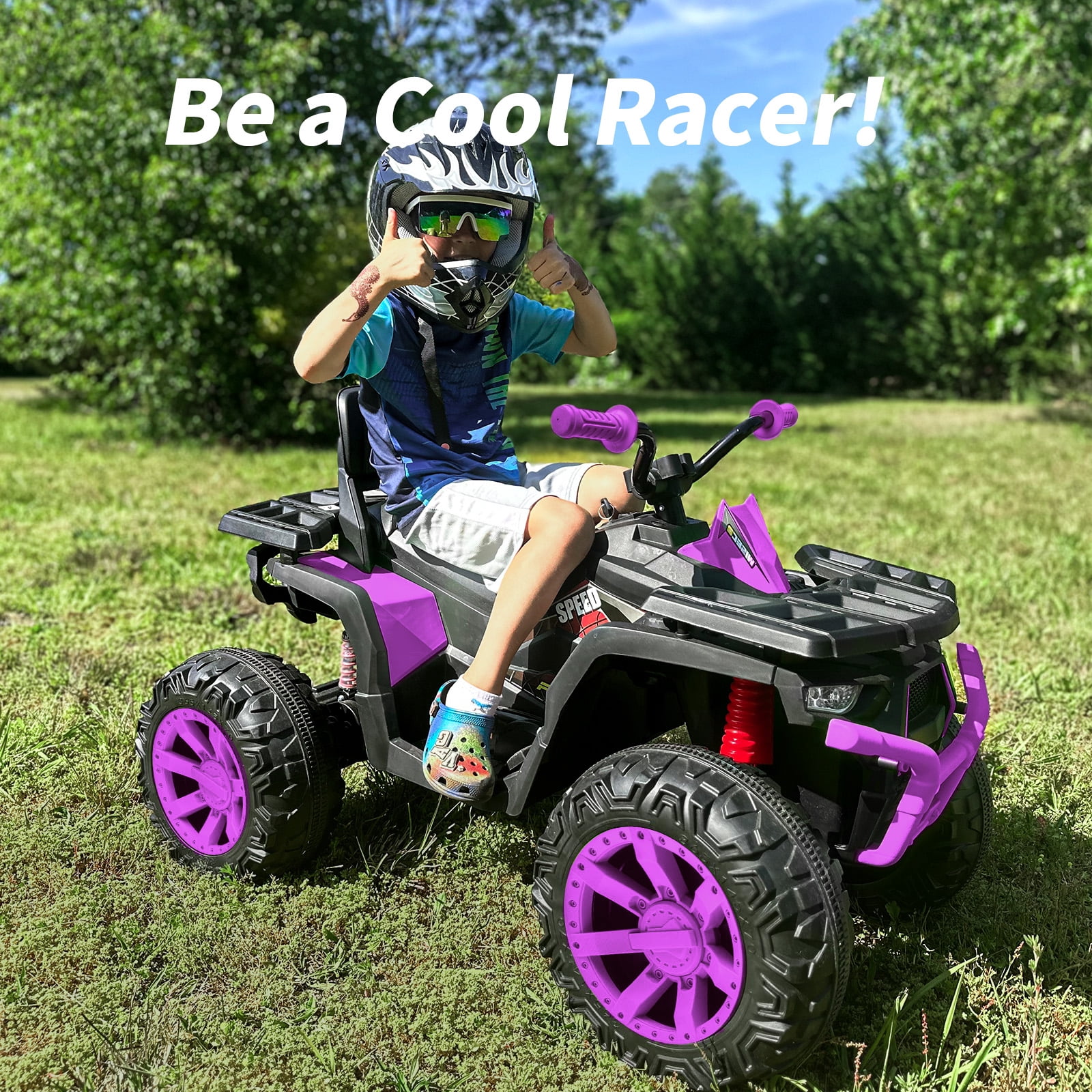 Hikiddo Kids ATV 4-Wheeler, 24 Volt 4WD Ride On Toys for Big Kids w/ 2 Seater, 4x200W Motor, 5.6Mph Max Speed - Purple