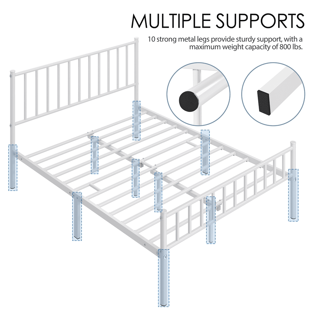 Fullfurnique Minimalist Metal Bed Frame with Vertical Bar Headboard and Footboard, Twin, White