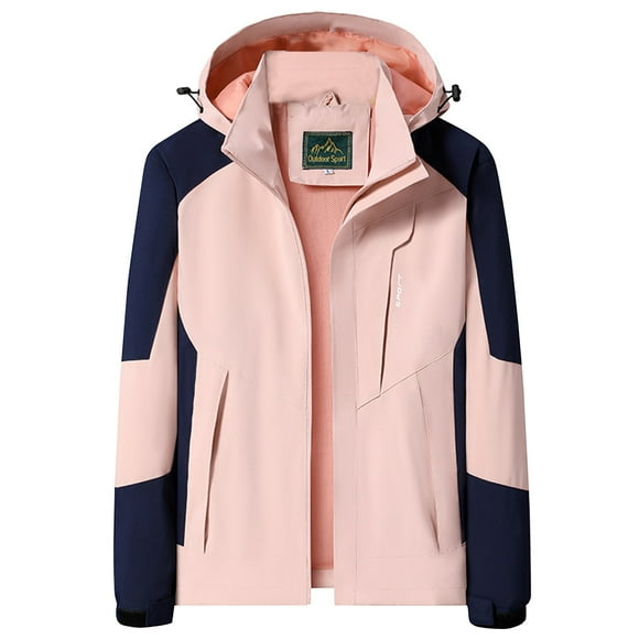 LSLJS Women Solid Rain Jacket Outdoor Hooded Raincoat Windproof Top( Pink, XXXXL)