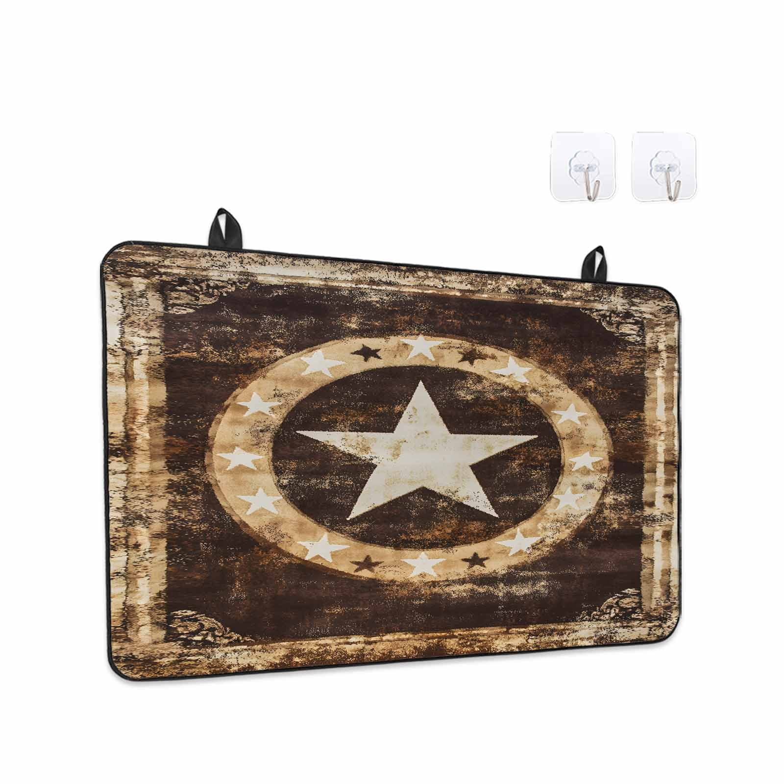 Brown Star Texas Stove Top Cover for Electric Stove, Heat-proof & Non Slip Glass Top Stove Cover Protector, Vintage Western Country Wooden Kitchen Flat Cooktop Rubber Mat 24x21 Inches
