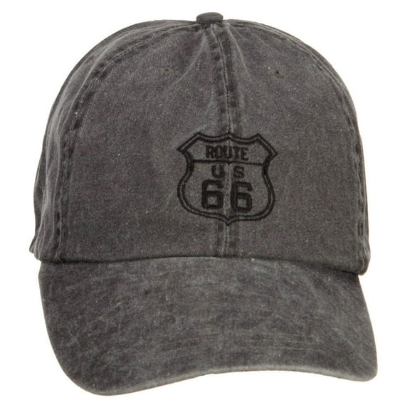 US Route 66 Embroidered Big Washed Cap - Black XL-3XL