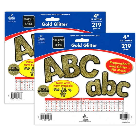 Carson Dellosa Education Sparkle   Shine Gold Glitter Combo Pack EZ Letters, 4-inch, 219 Pieces Per Pack, 2 Packs