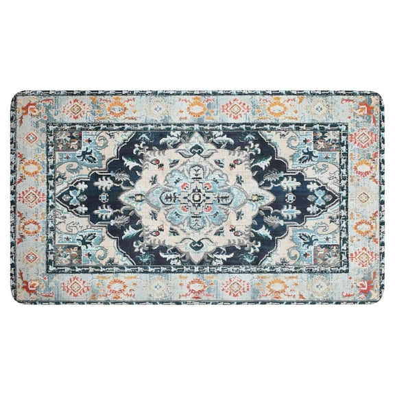 Bohemian Blue Floral Patterned Carpet Door Mat Welcome Door Mat for Front Door, Home Entrance, Yard, Floor, Patio, Non Slip Spring Summer Welcome Mat Indoor Outdoor Doormat 30"*17"