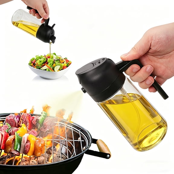 FULANDL 16oz/470ml Oil Dispenser for Kitchen, 2 in 1 Glass Olive Oil Sprayer Bottle for Cooking Barbecue Air Fryer(Black)