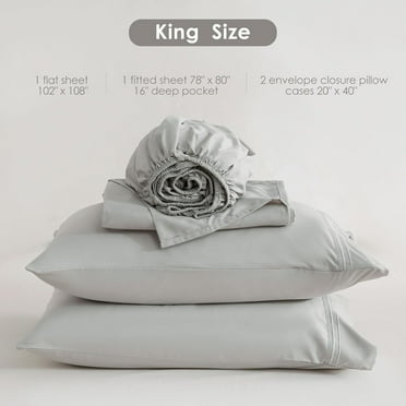 Light Grey King Sheet Set with Side Pocket Corner Straps, 4 Piece Soft Microfiber Bed Sheets Extra Deep Pocket