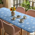 thumbnail image 3 of Christmas Sky Blue Table Cloths for 8 Foot Rectangle Tables, Xmas Snowflakes Winter Minimalist Patio Waterproof Elastic Fitted Tablecloths, Washable Rectangular Table Cover for Camping, 3 of 8