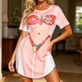 thumbnail image 2 of Puntoco Nightgown for Women Crew Neck Funny Bikini Print Nightgown Women Short Sleeve Color Block Loose Mini Sleep Loungewear Beige XL, 2 of 6